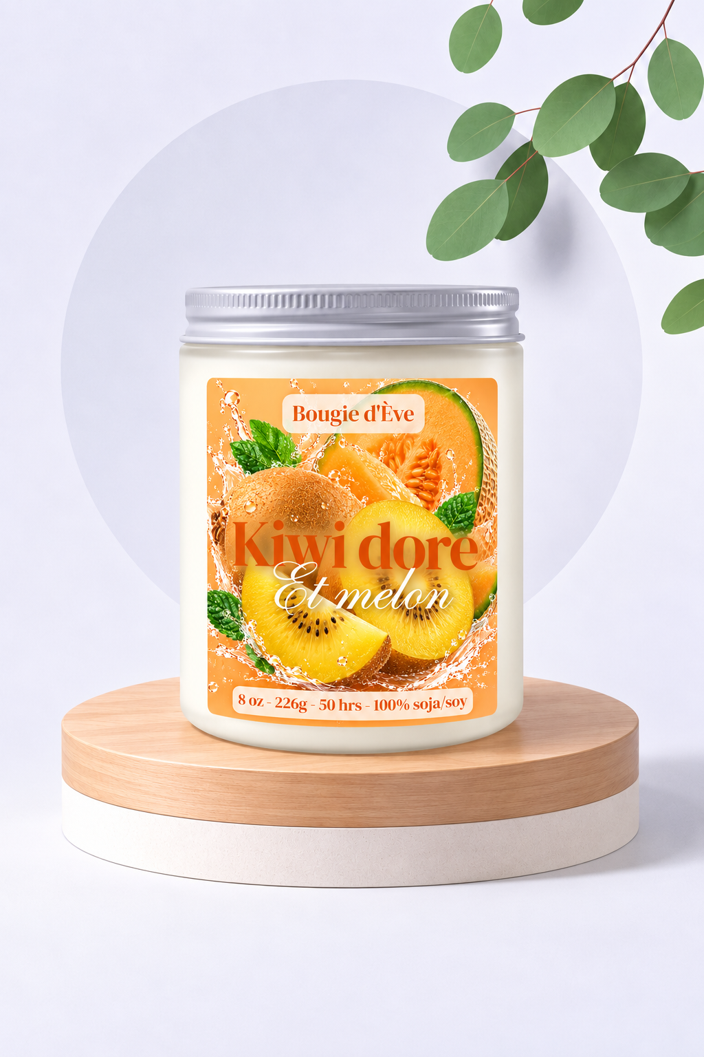 Bougie de soja 8 oz - Kiwi doré et melon