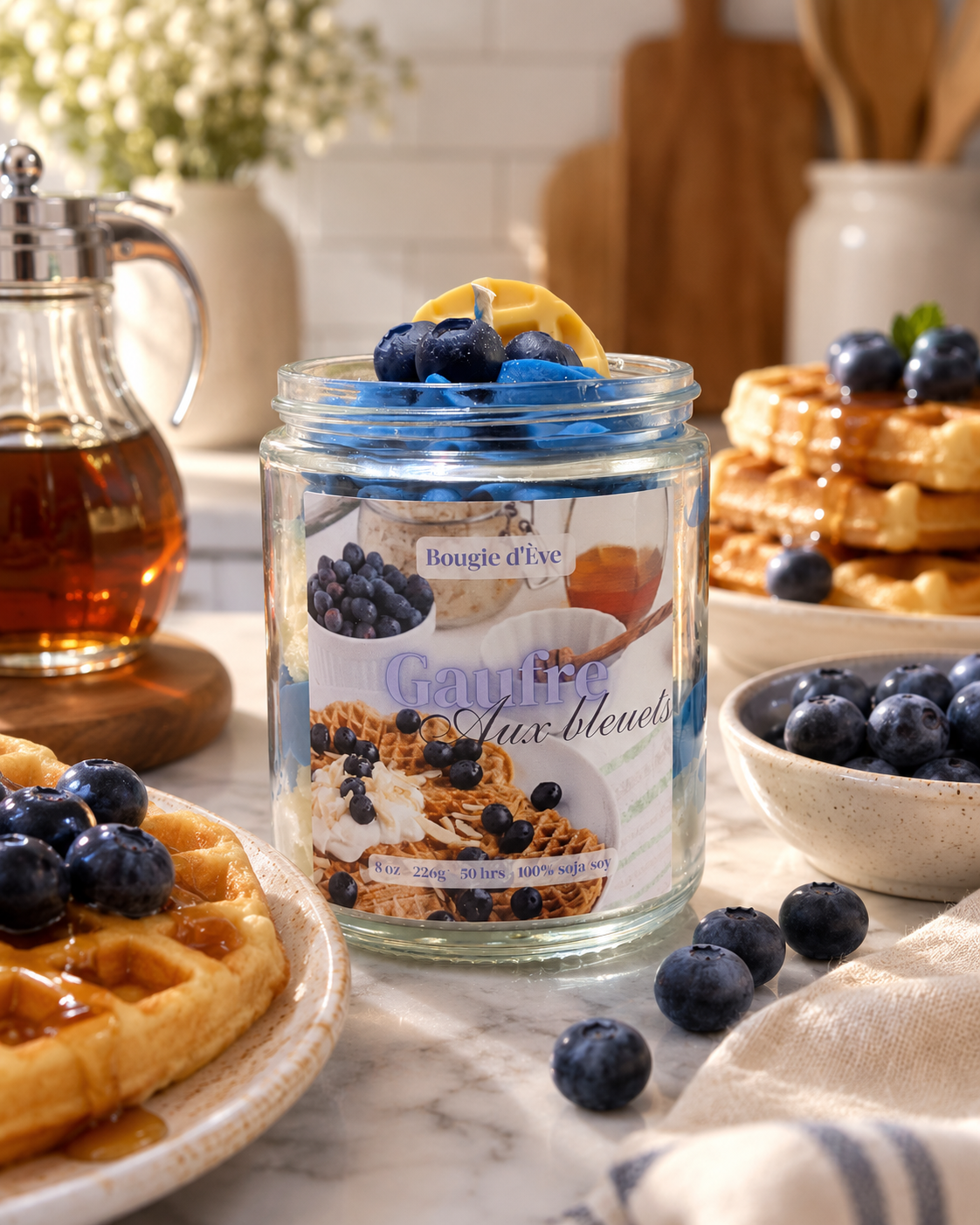 Bougie gourmande de soja 8 oz - Gaufre aux bleuets