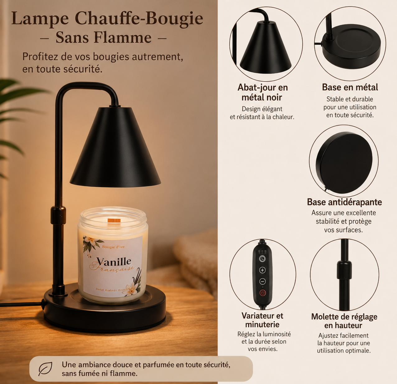 Lampe chauffante pour bougie - Noire