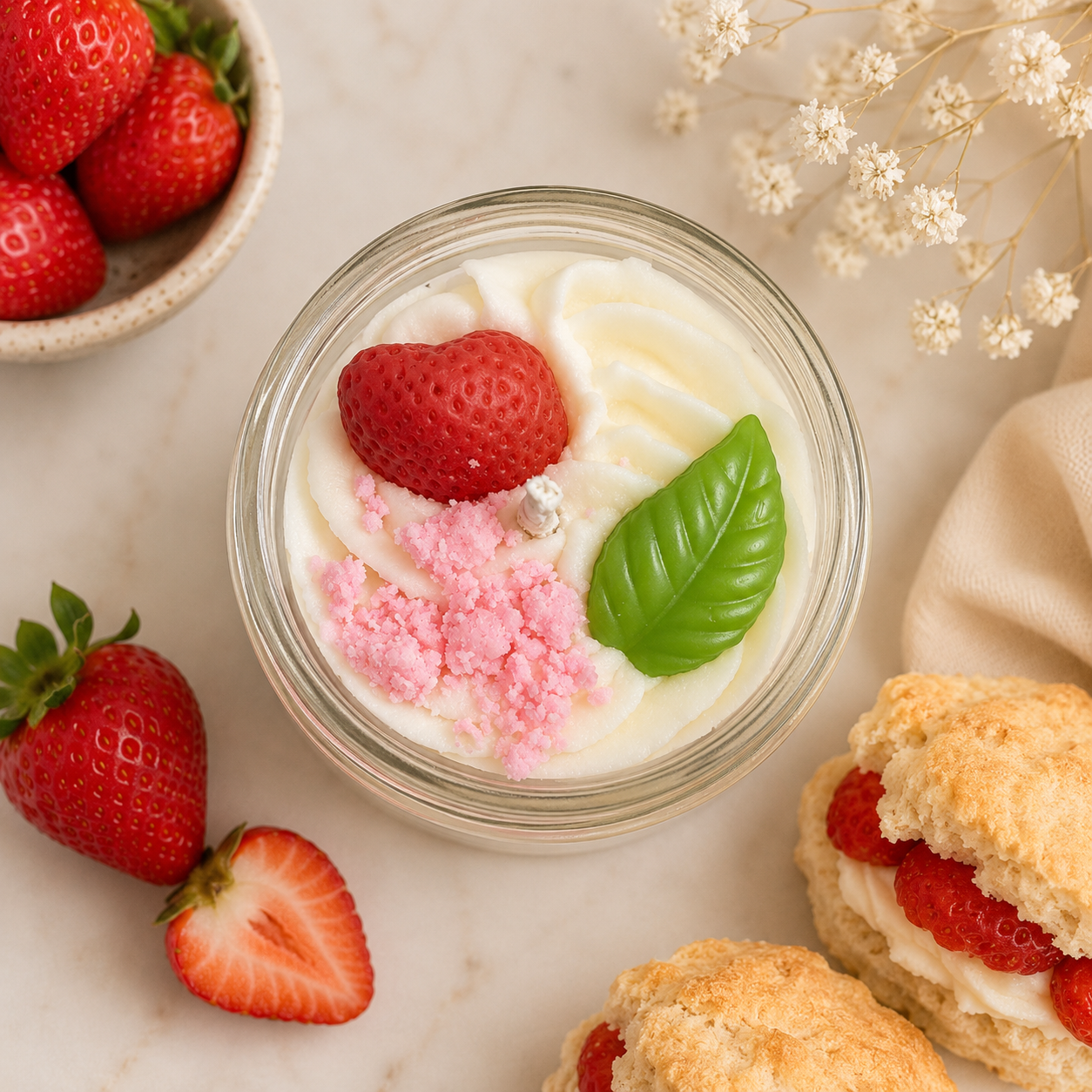 Bougie gourmande de soja 8 oz - Shortcake aux fraises