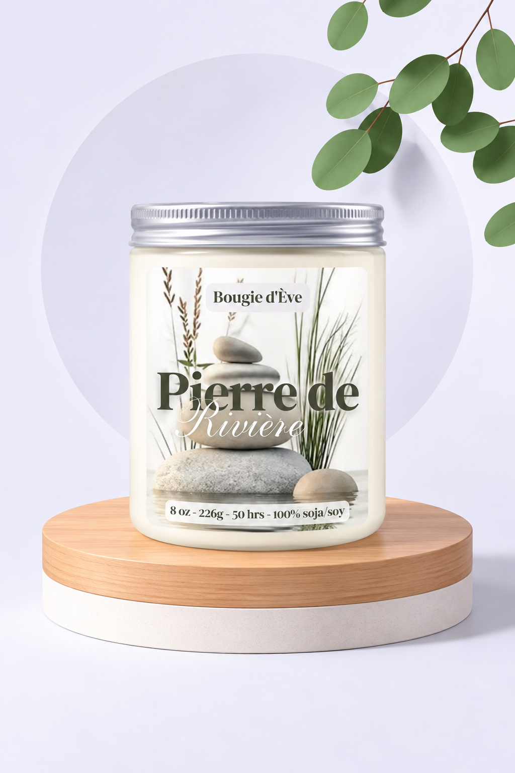 Bougie de soja 8 oz - Pierre de rivière