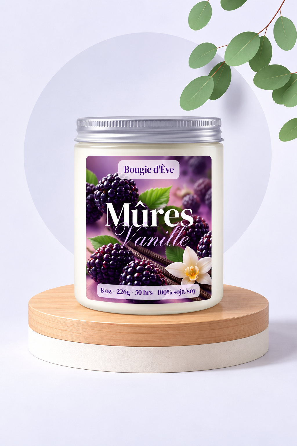 Bougie de soja 8 oz - Mûres vanille