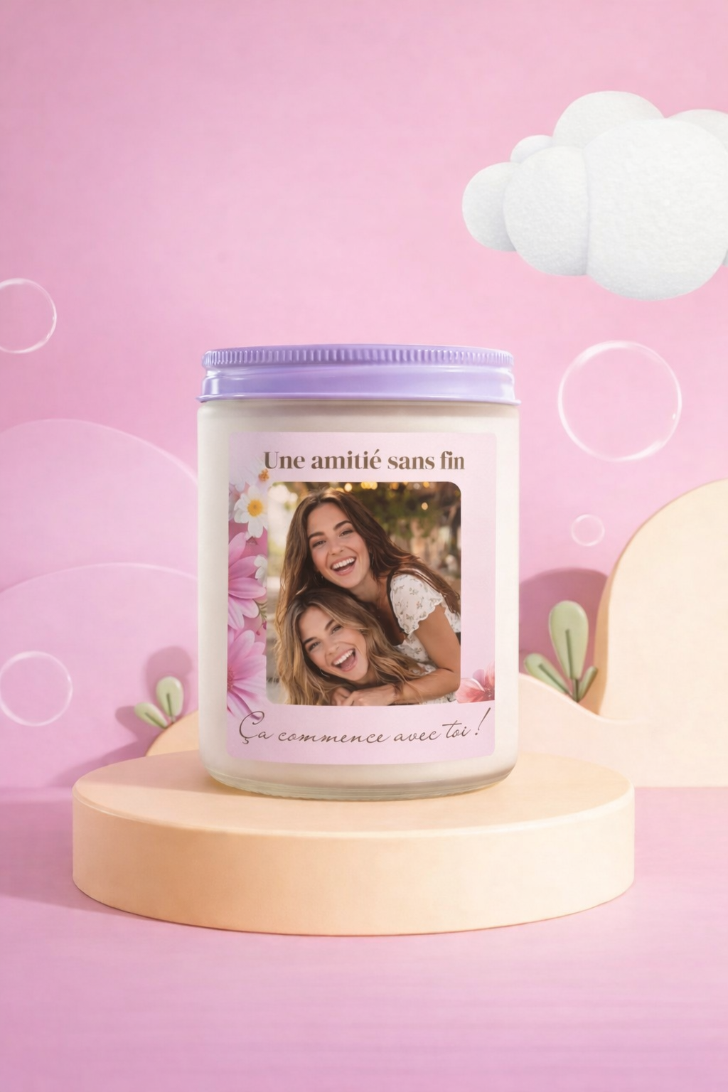 Bougie de soja 8 oz - Une amitié sans fin avec photo personnalisé