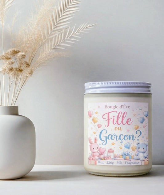 Bougie de soja 8 oz - Fille ou Garçon? Révélation de sexe du bébé