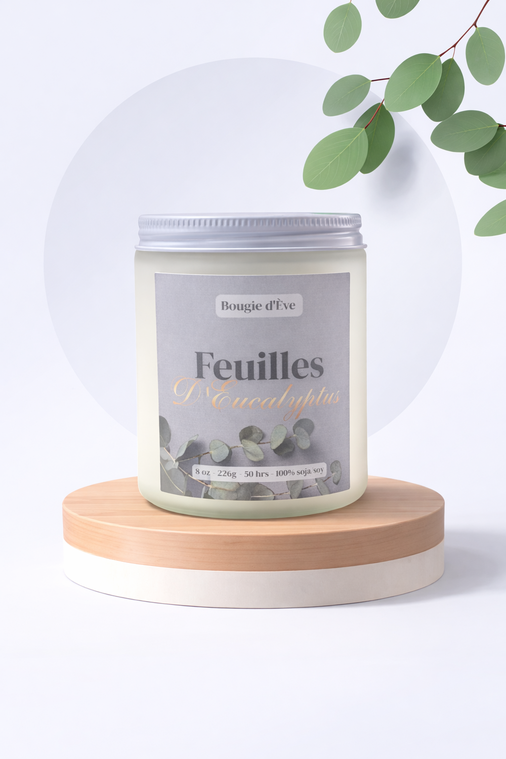 Bougie de soja 8 oz - Feuilles d'eucalyptus
