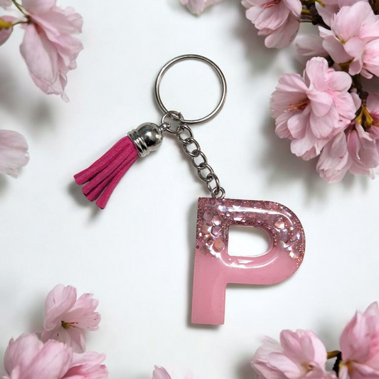 Porte-clés lettre pailettes roses